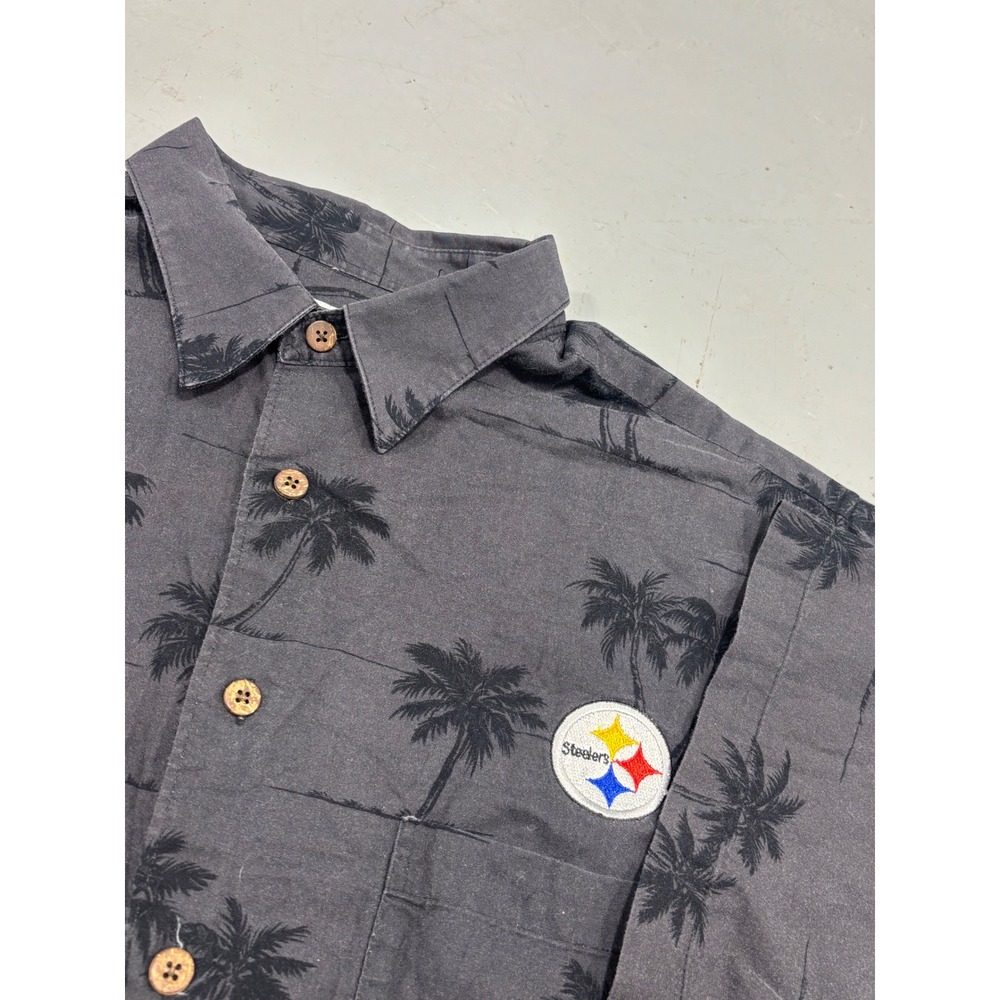 Reyn Spooner Pittsburgh Steelers Hawaiian Shirt Mens Large Gray Palm Tree NFL‎